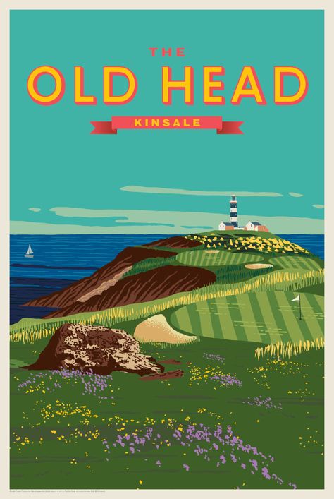 Old Head of Kinsale Golf Course Course Poster, Kinsale Ireland, Alaska Glaciers, Golf Pictures, Old Head, Golf Poster, Golf Art, Tourism Poster, County Cork