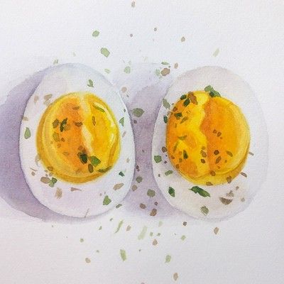 Boiled Egg Illustration, 5x7 Painting, Egg Illustration, Watercolor Still Life, Watercolor Food Illustration, Food Illustration Design, Illustration Kitchen, Food Sketch, Food Artwork