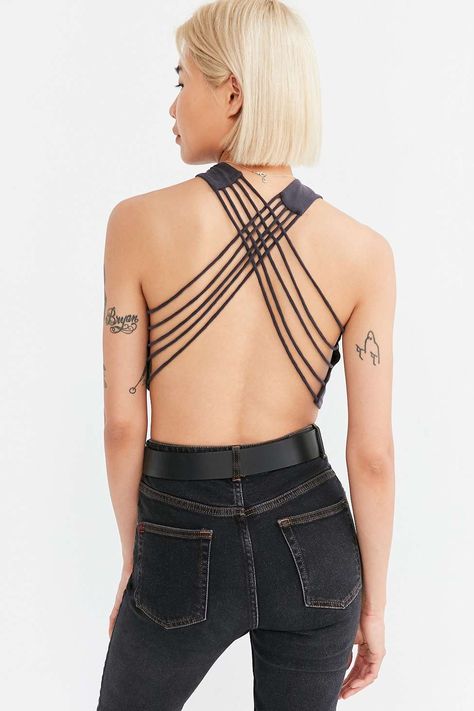 T Shirt Weaving, Open Back Crop Top, Strappy Top, Open Back, Black Gray, Backless Dress, Urban Outfitters, Black And Grey, Fashion Inspo