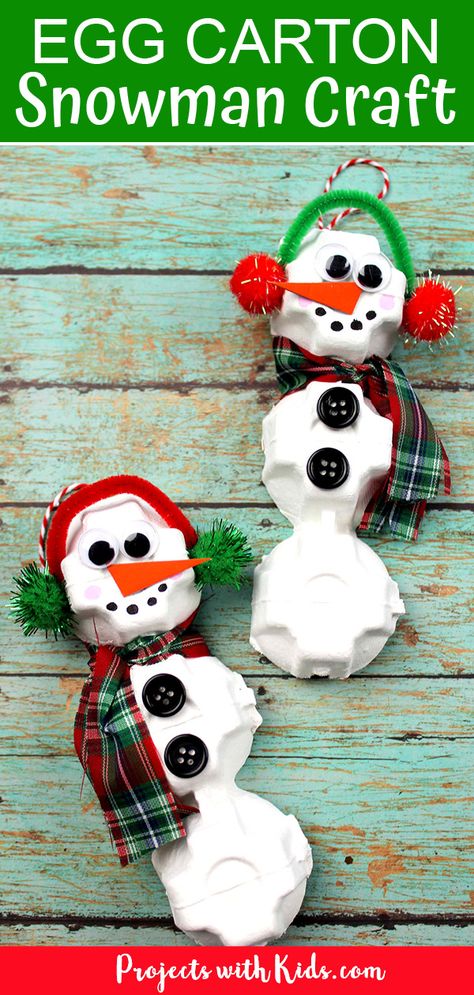 This egg carton snowman craft is so easy and fun for kids to make! It makes a wonderful Christmas craft and an adorable DIY ornament for your tree. #projectswithkids #kidscrafts #christmascrafts #snowmancrafts Egg Carton Snowman, Easy Winter Crafts, Diy Schneemann, Crafts By Season, Snowman Craft, Easy Christmas Ornaments, Christmas Crafts For Toddlers, Diy Ornament, Egg Carton Crafts