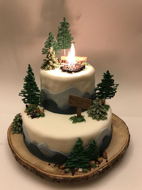 Camping Cake Ideas, Camping Treats, Camping Cake, Mountain Cake, Camping Cakes, Camping Theme Birthday, Forest Cake, Grooms Cake, Camping Ideas