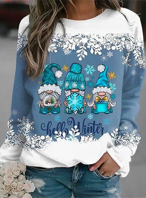 Elegant Fall, Casual Wear Women, Sweatshirt Outfit, Christmas Fashion, Outfits Casual, Print Pullover, Sleeve Designs, Casual Sweatshirt, Long Sleeve Sweatshirts