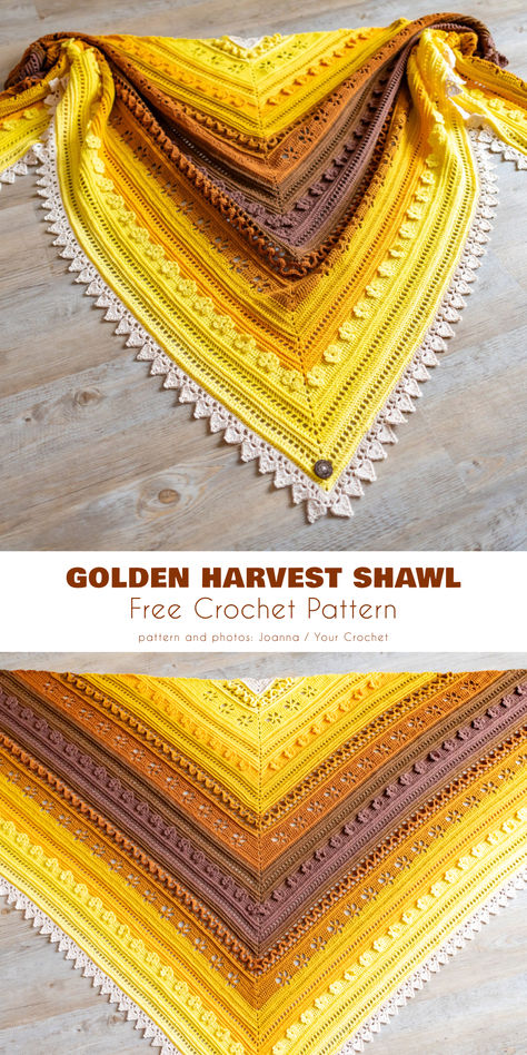 Step into a world of warmth and elegance with the Golden Harvest Shawl, a breathtaking crochet creation designed to capture the essence of autumn’s golden hues. Crochet Shawl Chart, Crochet Shawl Border, Crochet Shawl Easy Free, Free Crochet Patterns Shawl, Autumn Crochet Patterns Free, Crochet Patterns Shawl, Shawl Crochet Pattern Free, Intermediate Crochet Patterns, Crochet Shaw