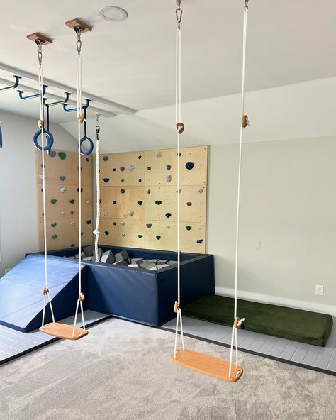 Some still shots (+ one video!) of this recent Charlotte install because we know not everyone is a reels person! Swipe to explore this playroom + homeschool space for four kiddos in Charlotte, NC! Sensory Seeking Playroom, Basement Play Area, Sensory Playroom, Basement Movie Room, Homeschool Space, Flooded Basement, Basement Playroom, Kids Basement, Sensory Friendly