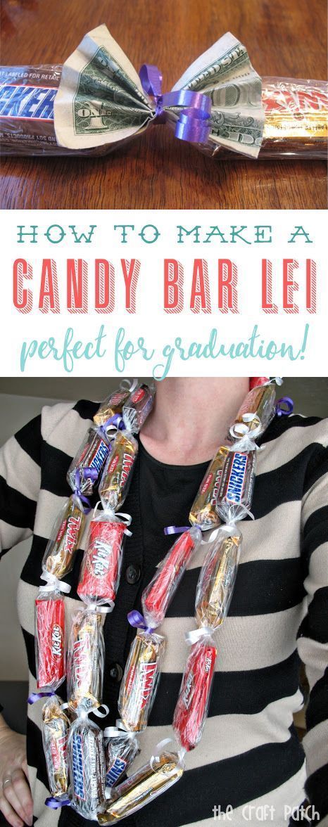 This fun candy bar lei necklace is easy to make and is the perfect gift for graduation! Instructions on how to make it a money lei too. Lei Tutorial, Graduation Leis Diy, Money Necklace, Graduation Money Lei, Candy Lei, 5th Grade Graduation, 8th Grade Graduation, Graduation Money, Graduation Candy