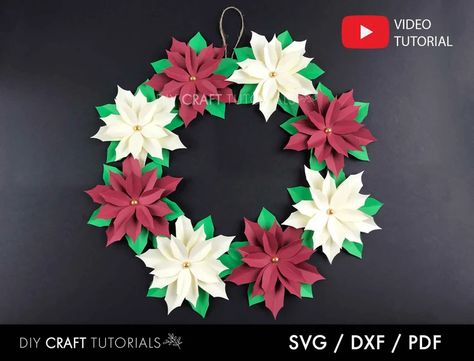 Christmas Wreath Svg Christmas Svg Dxf Pdf Christmas | Etsy Christmas Wreath Template, Wreath Template, Christmas Wreath Svg, Paper Rose Template, 3d Paper Flowers, Paper Flower Wreaths, Poinsettia Wreath, Wreath Svg, Flowers Svg