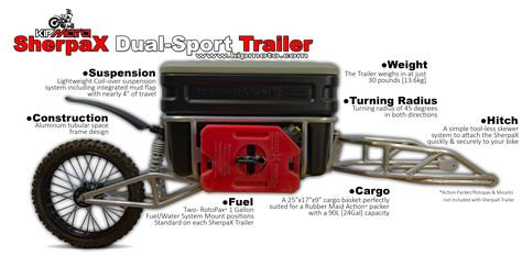 SherpaX Dual-Sport Trailer – KIP Moto Gs 1200 Bmw, Motorcycle Towing, Klr 650, Honda Ruckus, Bicycle Trailer, Dual Sport Motorcycle, Motorcycle Trailer, Enduro Motorcycle, Motorcycle Camping