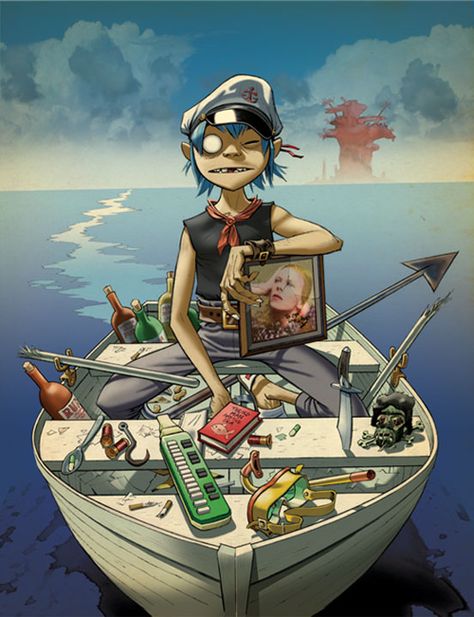 Gorillaz - Plastic Beach Gorillaz Wallpaper, 2d Wallpaper, Plastic Beach, Jamie Hewlett, Gorillaz, A Cartoon, Cartoon Character, Water