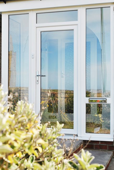 Glass Porch Door, Pvc Front Doors, Full Glass Door, Porch Renovation, Porch Extension, Upvc Front Door, Glass Porch, White Porch, Muddy Boots