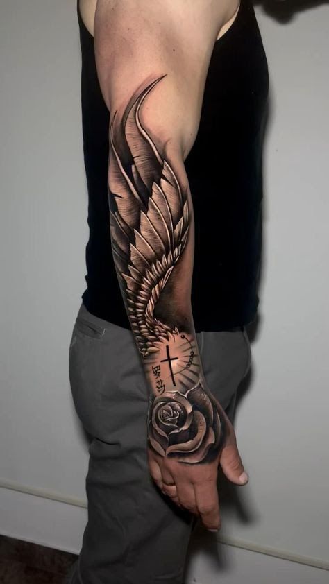 Voll Arm-tattoos, Arm Tattoos For Guys Forearm, Wing Tattoo Men, Half Sleeve Tattoos Forearm, Men Tattoos Arm Sleeve, Forarm Tattoos, Cool Arm Tattoos, Forearm Sleeve Tattoos, Cool Forearm Tattoos