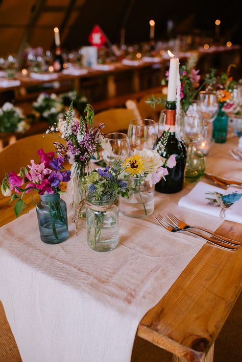 At Home Wedding, Village Hall Wedding, Flower Decorations Diy, Flowers In Jars, Tipi Wedding, Whimsical Wonderland Weddings, Vintage Wedding Decorations, Wedding Flower Decorations, Wedding Table Decorations