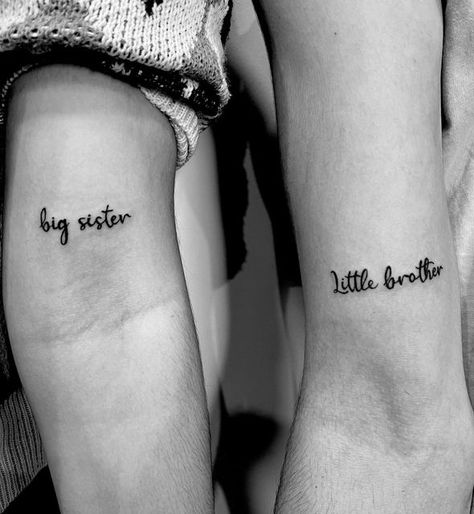 Little Brother Big Sister Tattoos, Two Brothers One Sister Tattoo, Tattoos To Get With Your Brother, Big Sister Little Brother Tattoo, Bro And Sis Tattoo, Matching Tattoos For Siblings Brother And Sister, Brother Sister Matching Tattoos, Sibling Tattoos Brother And Sister For 2, Tattoo Ideas Brother And Sister