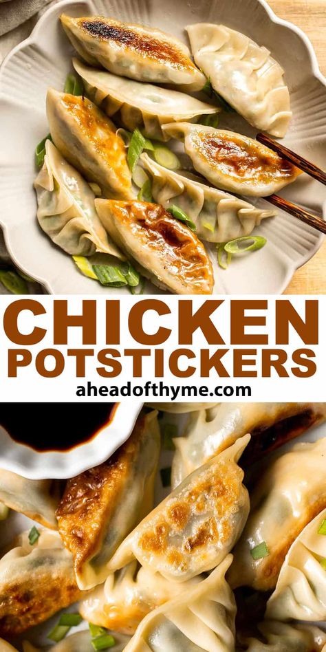 Chicken Potstickers Chicken Pot Stickers Recipe Easy, Chicken Potstickers Recipe, Chicken Pot Stickers Recipe, Chicken Potstickers, Pot Stickers Recipe, Potstickers Recipe, Thyme Recipes, Lunch Food, Asian Foods