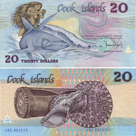 20-cook-island-dollar-photo-u1 Cook Island, Banknotes Money, Banknote Collection, Dollar Banknote, Currency Design, Currency Note, Money Collection, 20 Dollars, The Shark