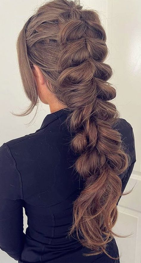 Pull Through Bubble Braid, Braids Brush Ibis Paint, Braids Pulled Back, Long Curly Hair Color, Fancy Braids, Bubble Braid, Chunky Braids, Easy Hairstyles For Thick Hair, Big Braids