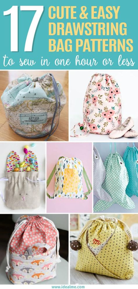 Check out these 17 easy drawstring bag patterns to sew in one hour or less. Soon you'll be making drawstring bags like crazy with these fantastic tutorials. Lined Drawstring Bag Tutorial, Easy Drawstring Bag, Drawstring Bag Tutorial, Free Apron Pattern, Drawstring Bag Diy, Bag Construction, Drawstring Bag Tutorials, Drawstring Bag Pattern, Toy Sack