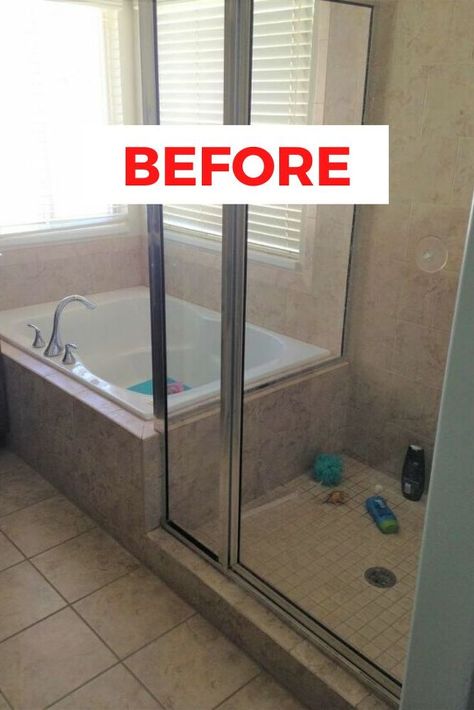 Check out this master bathroom renovation idea to turn an old builder grade bathroom into a luxurious spa like bathroom. Check out the before and after photos to see the final result. #diy #bathroom #makeover Small Bathroom Paint Ideas, Outdated Bathroom Makeover, Builder Grade Bathroom, Budget Small Bathroom, Shower Makeover, Outdated Bathroom, Small Bathroom Paint, Beautiful Bathroom Decor, Bath Makeover