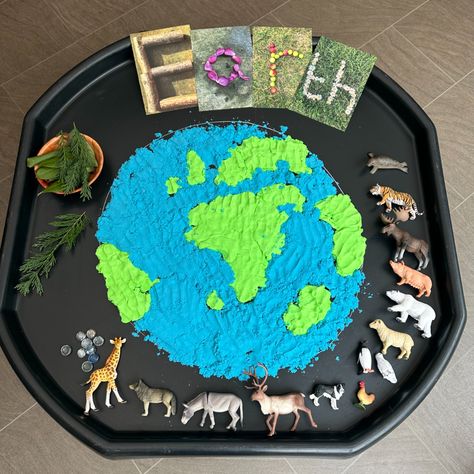 Around The World Tuff Tray Ideas, Earth Tuff Tray Ideas, Around The World Tuff Tray, Earth Day Tuff Tray, Earth Day Tuff Tray Ideas, All Around The World Theme Preschool, Sustainability Activities For Kids, Sensory Tuff Tray Ideas, Sustainability Activities