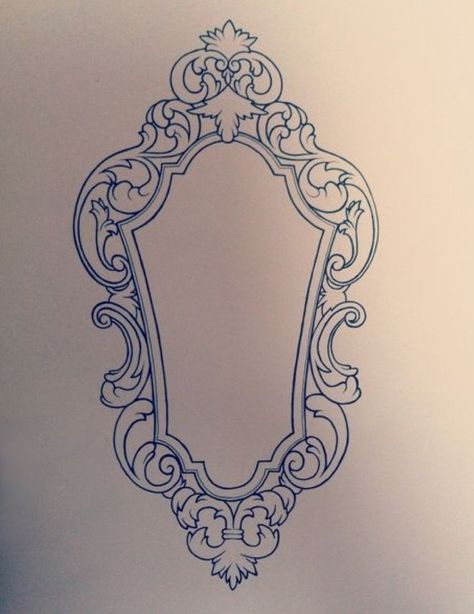 Victorian Frame Design, Victorian Art Style, Vintage Frame Tattoo Design, Ornate Frame Drawing, Victorian Frame Drawing, Ornament Drawing Patterns, Vintage Mirror Drawing, Black Mirror Tattoo, Vintage Frame Drawing