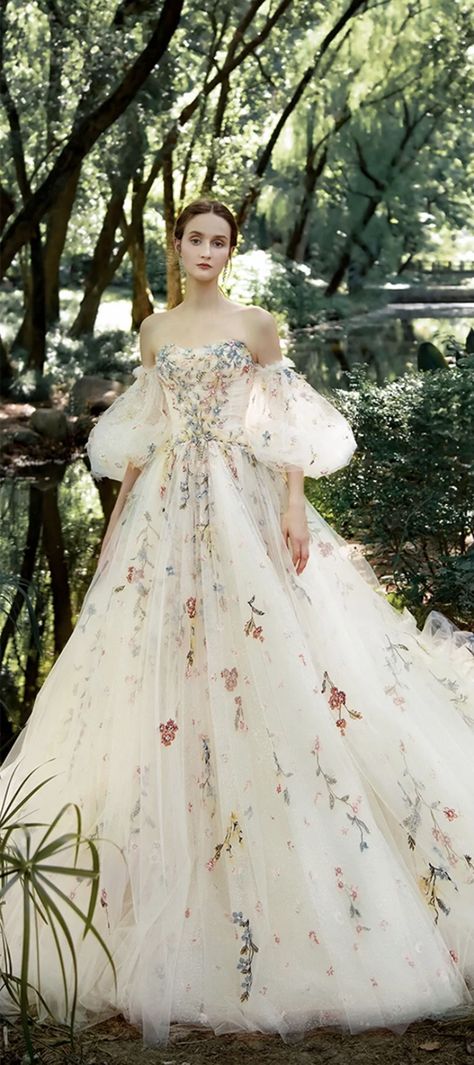 Fairycore Wedding Dress Fairycore Wedding Dress, Fairycore Wedding, Floral Print Wedding Dress, Forest Wedding Dress, Fairytale Bridal, Floral Wedding Gown, Fairy Tale Wedding Dress, Wedding Dresses With Flowers, Floral Wedding Dress