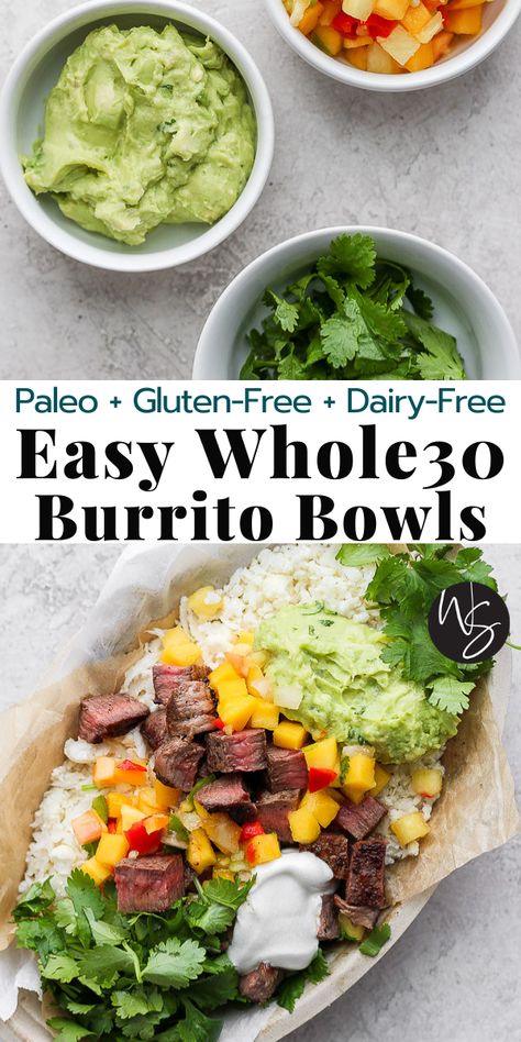 Easy Whole 30, California Burrito, Dairy Free Lunch, Dairy Free Recipes Dinner, Whole30 Dinners, Dairy Free Dinner, Gluten Free Lunch, Burrito Bowls, Gluten Free Dairy Free Recipes