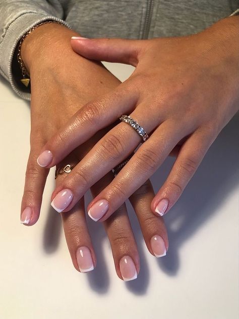 French Tip Nails Not Acrylic, Biab French Nails, French Nails Gel Short, French Squoval Nails, French Nails Biab, Short Biab Nails French, Gel French Tip On Natural Nails, French Nails On Natural Nail, Natural Nail French Manicure