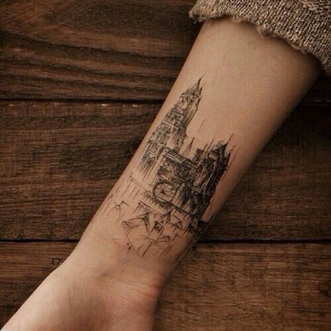 Cathedral Tattoo, Tattoo Trend, Cat Tattoos, Watercolor Architecture, Original Tattoos, Tiny Tattoo, Architecture Tattoo, Aesthetic Tattoo, Feminine Tattoos