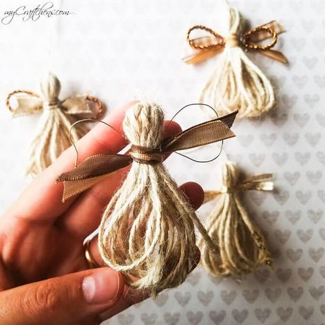 Twine Angel Ornament with Ribbon and Wings Twine Angels, Jul Diy, Diy Angels, Diy Christmas Ornaments Easy, Diy Christmas Ornament, Homemade Christmas Decorations, Angel Crafts, Diy Ornaments, Easy Christmas Diy