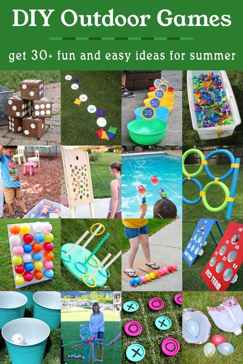 These DIY outdoor games are perfect for the entire family! Use these ideas in the backyard during a summer party, birthday, or gathering. Both kids and adults will have a blast! Diy Party Games For Kids, Picnic Games For Adults, Backyard Birthday Party For Kids, Diy Outdoor Games For Kids, Outdoor Birthday Games, Kids Garden Party, Diy Garden Games, Diy Outdoor Games, Outdoor Games For Adults