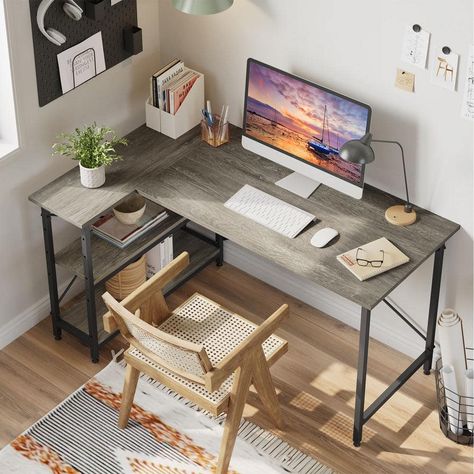 Bestier 47" L-shaped desk fits into small spaces and has a design different from others. Storage shelves can be installed on either the left or right side of the desk.The height of the shelves are adjustable so storage under the desk can be customized as you want. Extra screw holes are pre-punched in advance and shelves can be removed for your computer tower.Desk Material is Environmentally friendly P2 board and meets the US CARB(California Air Resources Board) standards. Key features of the des Small L Shaped Desk, L Shaped Desk With Storage, L Shaped Office Desk, L Shaped Corner Desk, Computer Desk With Shelves, Corner Computer Desk, Desk With Storage, L Shaped Desk, Desk Space