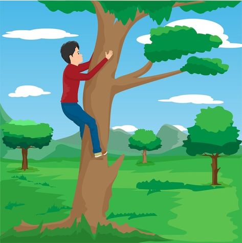 Vector boy climbing tree | Premium Vector #Freepik #vector #illustrations #game-illustration #game #playing Climb Illustration, Tree Animated, Climbing A Tree, Climb A Tree, 2d Character Animation, Climbing Trees, Climb Trees, Primary Teaching, Character Animation