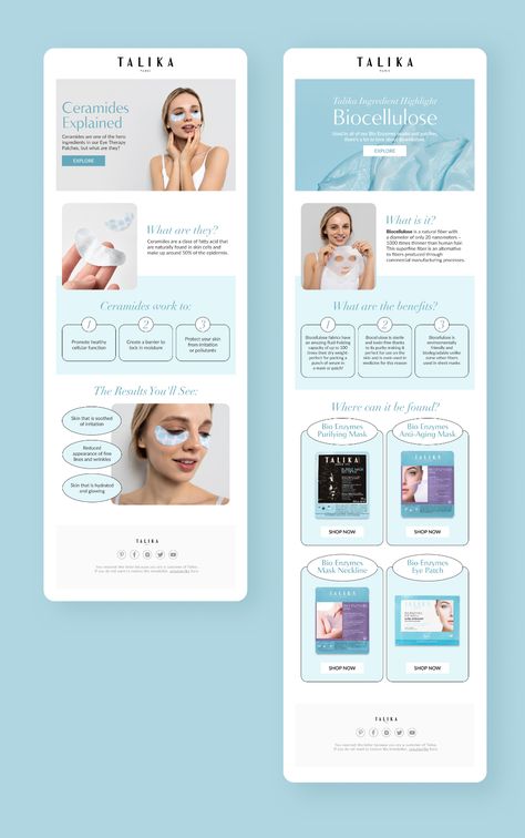 Email design for cosmetics brand on Behance Email Advertising Design, Email Ads Design, Beauty Newsletter Design, Cosmetics Email Design, Cosmetic Email Design, Skin Care Email Design, Editorial Email Design, Skincare Email Design, Beauty Email Design