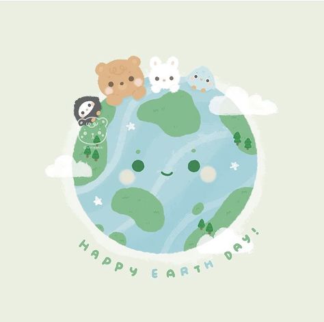 22.04.2021 Earth Drawings, Cute Kawaii Animals, Happy Earth Day, Better Late Than Never, My Goals, Happy Earth, Cute Kawaii Drawings, Kawaii Animals, Kawaii Wallpaper