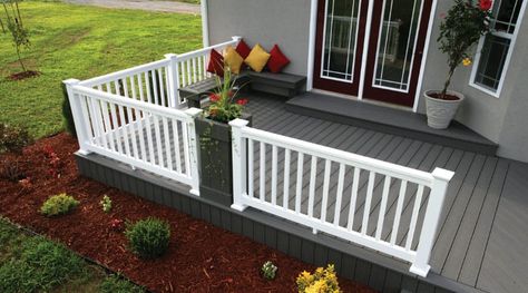 Creative Deck Ideas, Deck Stain Colors, Grey Deck, Pvc Pool, Deck Restoration, Vinyl Railing, Deck Makeover, Colorful Patio, Deck Colors