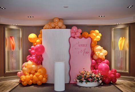 Aperol Spritz Themed Bridal Shower- Her Last SPRITZ as a MISS 🍹 • • • Backdrops, Balloons & Backdrop Flowers: @decorandvibes • Backdrop Decal: @signedbytobs • Photographer: @samuelbass • • #ottawa #orange #hotpink #balloongarland #613 #ottawaevents #bridalshower #bridetobe #aperolspritz #aperolspritztheme #pink #fuschia #ottawabridalshowers #ottawaeventdecor #sohochampagne #ottawaeventdesigner #misstomrs #bridalshowerdecor Colorful Bridal Shower Theme, Aperol Spritz Balloon Garland, Pink Orange Backdrop, Bridal Shower Themes Pink And Orange, Pink And Orange Wedding Theme Backdrop, Balloon Arch Pink Orange Yellow, Christening Themes, Enchanted Garden Wedding, Bridal Shower Backdrop