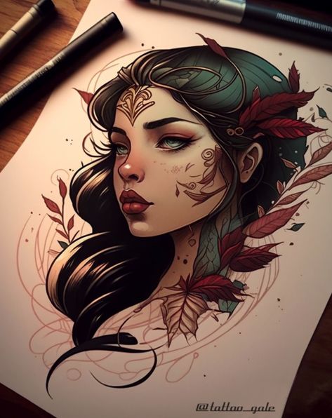 Traditional Tattoo Girls, Neo Traditional Art, Traditional Tattoo Woman, Face Tattoos For Women, Neo Tattoo, Traditional Tattoo Inspiration, Mother Nature Tattoos, Girl Face Tattoo, Girl Face Drawing