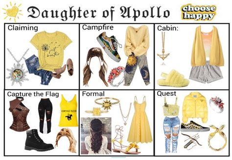 Gods Outfits, Goddess Inspired Outfits, Parent Outfits, God Inspired Outfits, Apollo's Cabin, Percy Jackson Clothes, Cabin Outfits, Child Of Apollo, Cabin Aesthetics