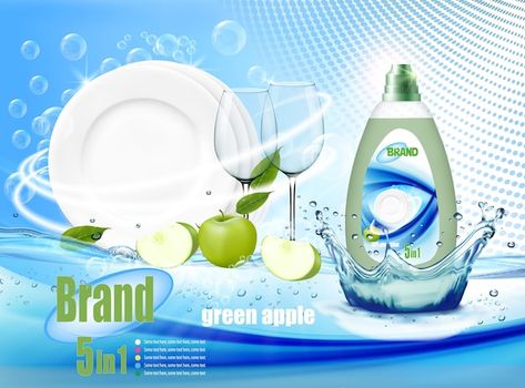 Stack of clean plates and two glasses in... | Premium Vector #Freepik #vector #dish-soap #washing-liquid #wash #clean-design Dishwashing Logo Design, Clean Water Bottles, Soap Foam, Apple Dishes, Easy Rice, Washing Soap, Detergent Bottles, Label Image, Clean Plates