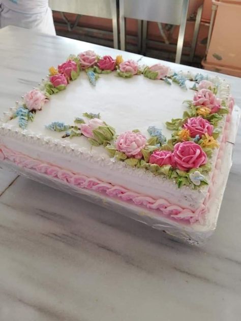 Fairy Birthday Sheet Cake, Fairy Sheet Cake, Sheet Cake With Flowers, Elegant Sheet Cake Designs, Flower Sheet Cake, Floral Sheet Cake, Retirement Cake Decorations, Square Birthday Cake, Square Cake Design