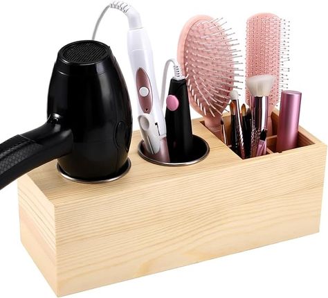 Amazon.com: Hair Dryer Countertop Holder, Hair Tool Organizer Wall Mount, Blow Dryer Holder Cabinet Door Organizer, Bathroom Countertop Blow Dryer Holder and Curling Iron Holder (Cedar Wood, Log Color) : Home & Kitchen Hair Tools Organization Drawer, Cabinet Hair Tool Organizer, Hair Products Storage Ideas, Diy Hair Tool Organizer Wall Mount, Hot Tools Organization, Hair Tools Organization, Sister Bathroom, Blow Dryer Storage, Cabinet Door Organizer