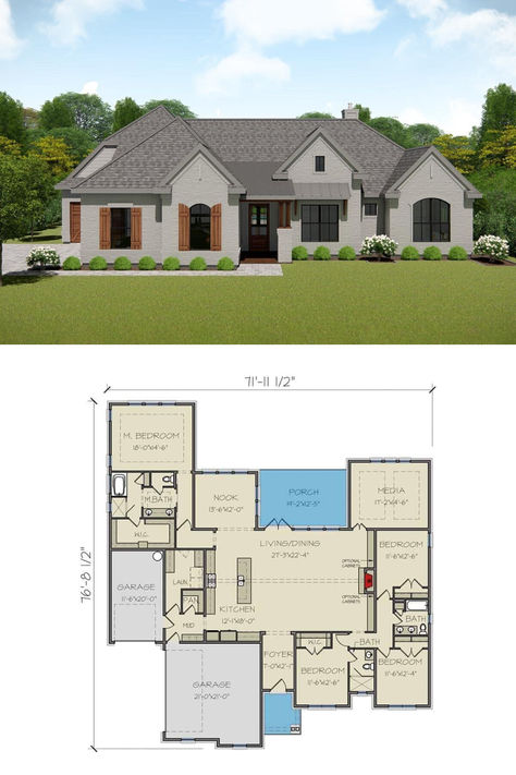 Single-Story 4-Bedroom New American Ranch with Open Concept Living (Floor Plan) Open Concept Main Floor Layout, Ranch Plans Open Concept, Ranch Plans, Gambrel Roof, Mansion Floor Plan, Open Concept Home, Welcoming Home, European Farmhouse, Florida Style