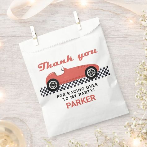 Race Car Party Favors, Racing Birthday Party, Cars Party Favors, Red Race Car, Racing Birthday, Race Car Themes, Paper Bag Design, Kids Races, Red Race