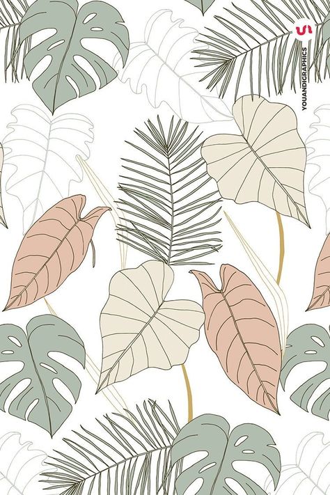 Aesthetic Wallpaper Leaves, Tropical Leaves Illustration, Leaf Illustrations, Cute Aesthetic Wallpaper, Vector Leaf, Wallpaper Leaves, Tropical Patterns, Abstract Wallpaper Design, Leaf Illustration