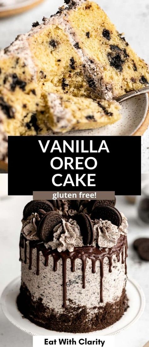 Gluten Free Oreo Cake, Vanilla Oreo Cake, Gluten Free Dairy Free Cake, Oreo Cake Recipe, Gluten Free Birthday Cake, Gluten Free Vanilla Cake, Vanilla Oreo, Chocolate Oreo Cake, Oreo Buttercream