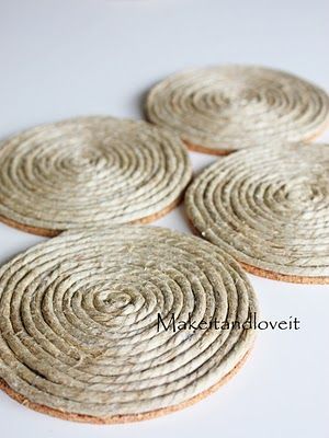 Hemp cord coasters Hemp Crafts, Cd Diy, Coaster Art, Volunteer Appreciation, Diy Coasters, Cork Coasters, Creation Couture, Craft Store, Crafty Craft