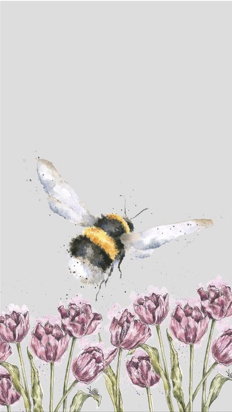 'Flight of the Bumblebee' Phone Wallpaper by Wrendale Designs Bee Artwork, Bee Drawing, Bee Painting, Wrendale Designs, Stock Wallpaper, Spring Wallpaper, Bee Art, Flower Phone Wallpaper, Cute Wallpaper Backgrounds