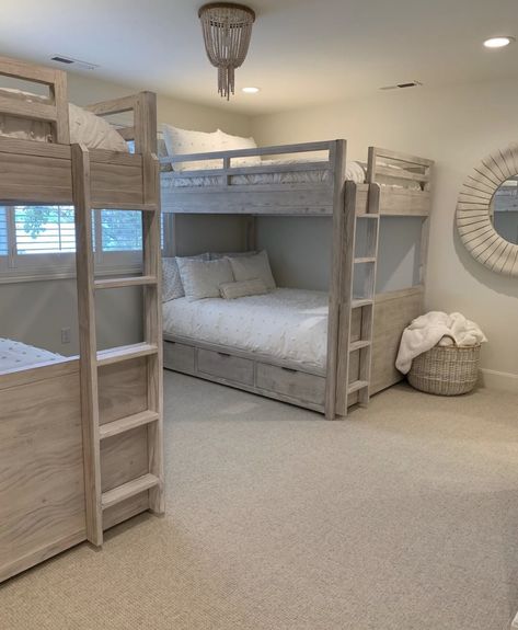 Bumpbeds Room Ideas, 4 People Bedroom, Nice Bunk Beds, Bunch Beds Bedroom Ideas, Guest Bedroom For Multiple People, Cottage Bunk Room Ideas, Lake House Bunk Beds, 2 Sets Of Bunk Beds Room Ideas, 3 Beds One Room