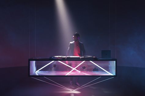 DJ RISER on Behance Dj Console Design Dj Booth, Bar Dj Booth Design, Dj Set Design, Dj Console Design, Dj Stage Design Dj Booth, Dj Booth Ideas, Dj Backdrop, Dj Booth Design, Wedding Dj Setup