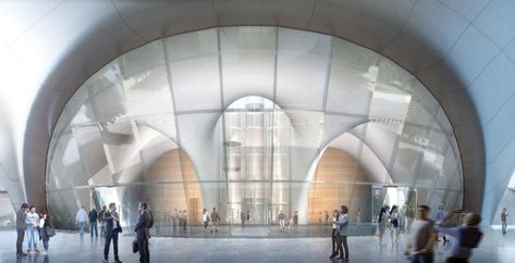 New renderings released of the George Lucas Museum of Narrative Art | News | Archinect Lucas Museum, Narrative Art, Mad Architects, Los Angeles Museum, University Architecture, Building Entrance, Landmark Buildings, Los Angeles City, Moving To California