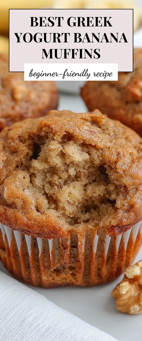 Image for Best Greek Yogurt Banana Muffins Few Ingredient Banana Muffins, Banana Morning Glory Muffins, Greek Yogurt Banana Oat Muffins, Protein Yogurt Muffins, Vitamix Muffin Recipes, Greek Yogurt Protein Powder Muffins, Heart Healthy Breakfast Muffins, Healthy Breakfast Baking Recipes, Oil Free Banana Muffins